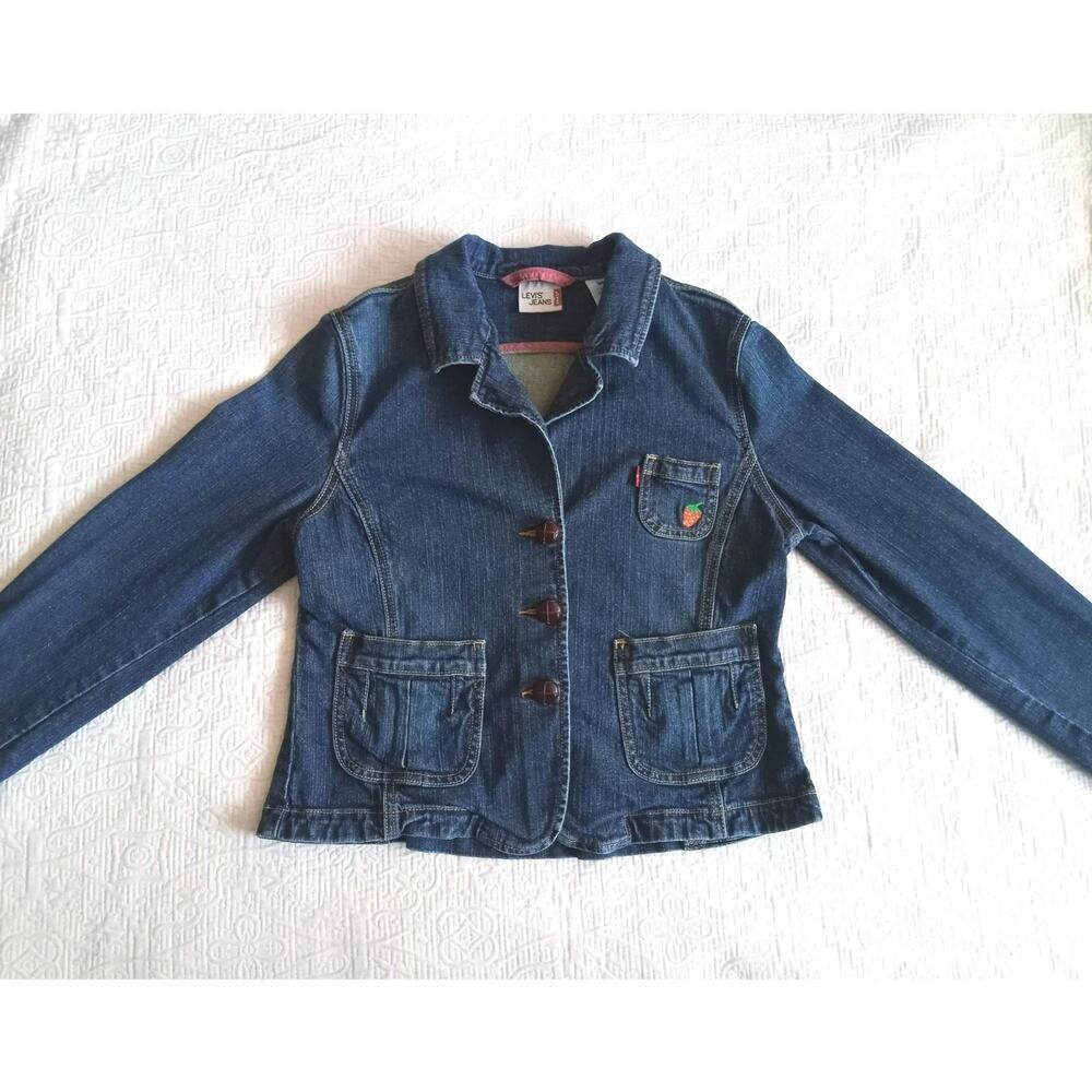 Women's Levi's Denim Jacket/Blazer with Embroidered Strawberry Size Large - Picture 3 of 10